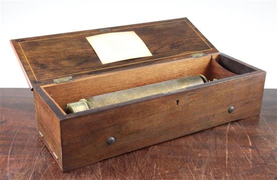A 19th century Swiss marquetry inlaid and rosewood cased music box, by Henriot, overall 18in.
